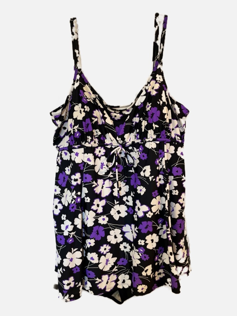 Fashion Bug Black Women’s Floral Swim Dress with Purple & White Print 26W